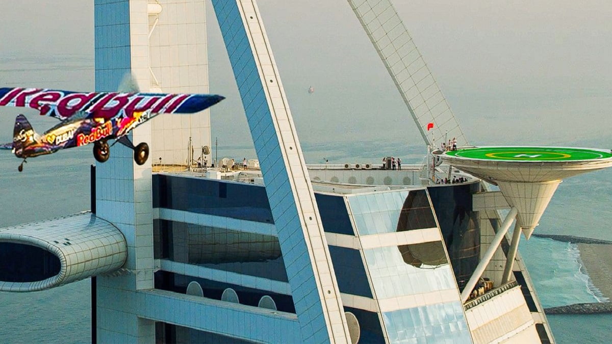 Red Bull Plane Landing On Helipad